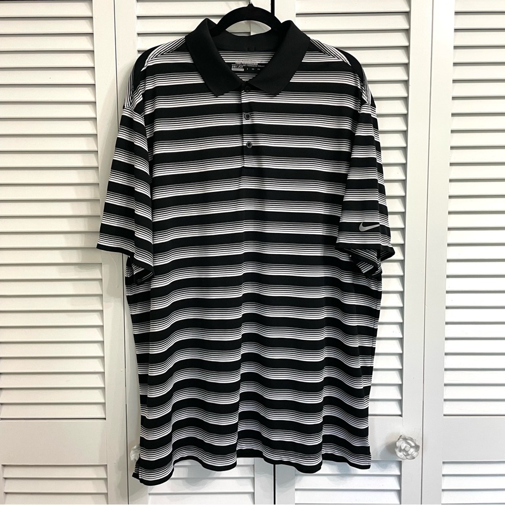 Nike Golf Tour Performance Dri-Fit Polo Shirt Black & White Stripe Mens Size 2XL